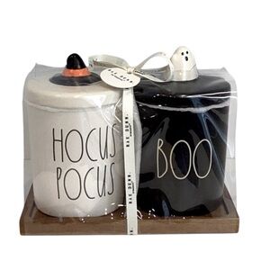 🦋 Rae Dunn 2pc Hocus Pocus/Boo Canister Set with Wood Tray